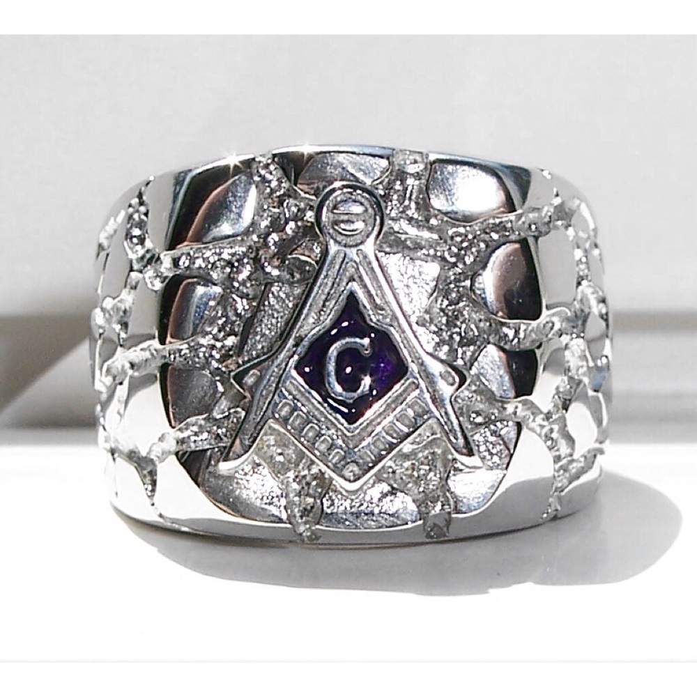 STAINLESS STEEL Men’s Masonic Nugget Ring - Picture 2 of 13